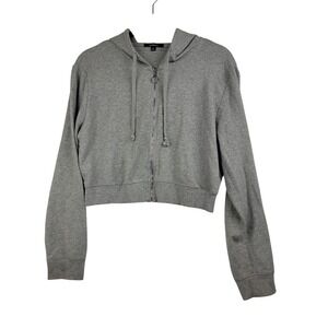 Ambiance Mens Womens Large Heather Gray Cropped Full Zip Hoodie O-Ring Zipper